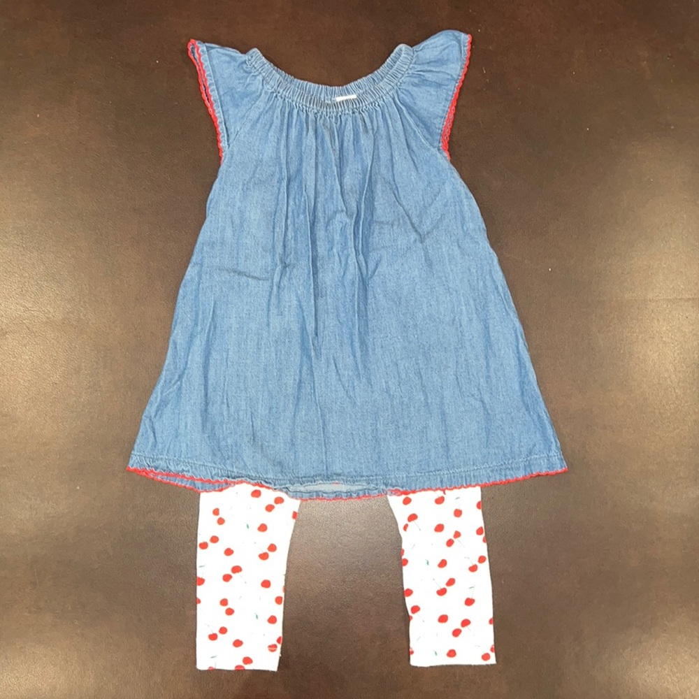 Harper Canyon girls cherry capri pants and denim tunic top set size 2